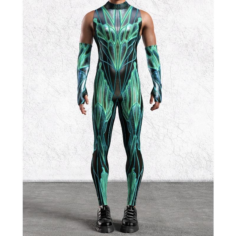 Unisex Cyber Punk 3D Digital Printing Halloween Party Role Play Outfit Women Men Cosplay Costume Carnival Jumpsuit