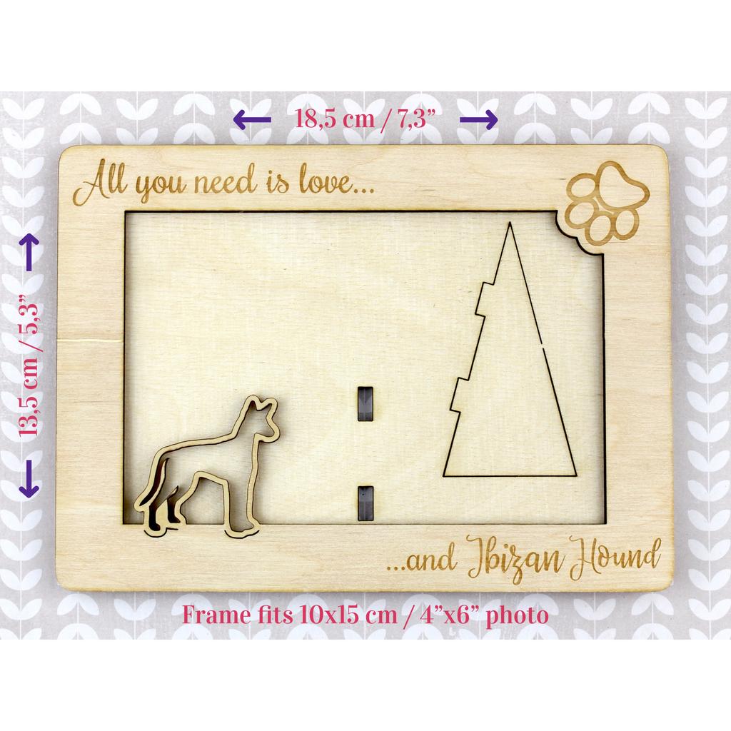Ibizan Hound, Ibizan Podenco, Ibizan Warren Hound - Photo frame, engraved wooden frame, a lovely gadget for the dog lover by Art-Dog