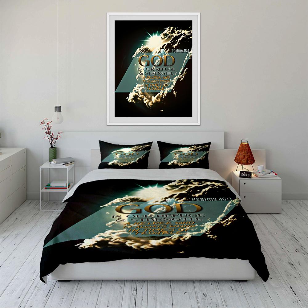 God Is Our Refuge Psalms Print Bedding Bedding set (1 duvet cover, 2 pillowcases, duvet not included)