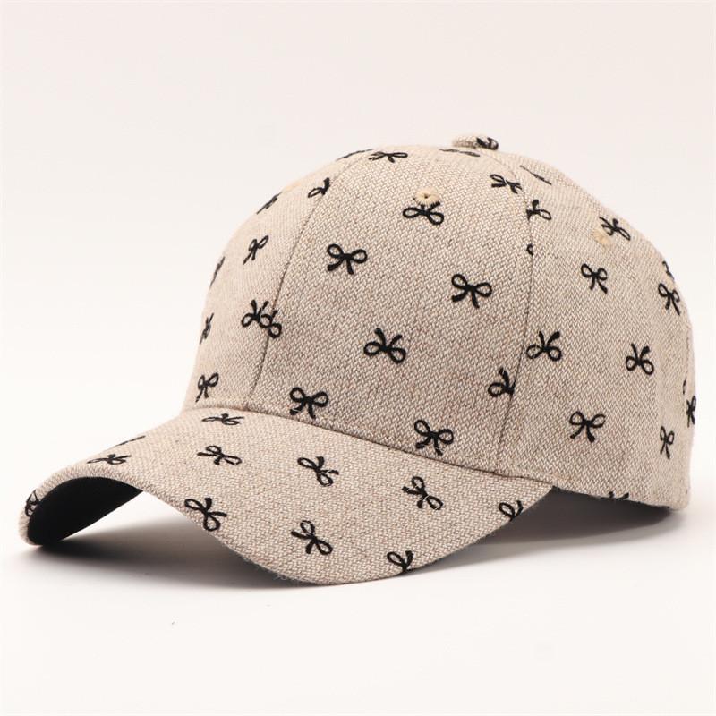 

Fall Winter Baseball Cap With Windproof Function And Bow Embroidery For Daily Use бежевий