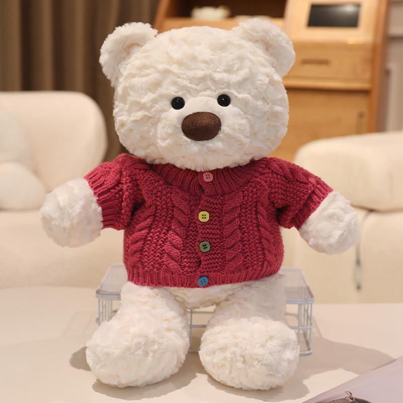 Plush Bear Teddy Stuffed With Cozy Sweater Soft Huggable Bedtime Gift Companion