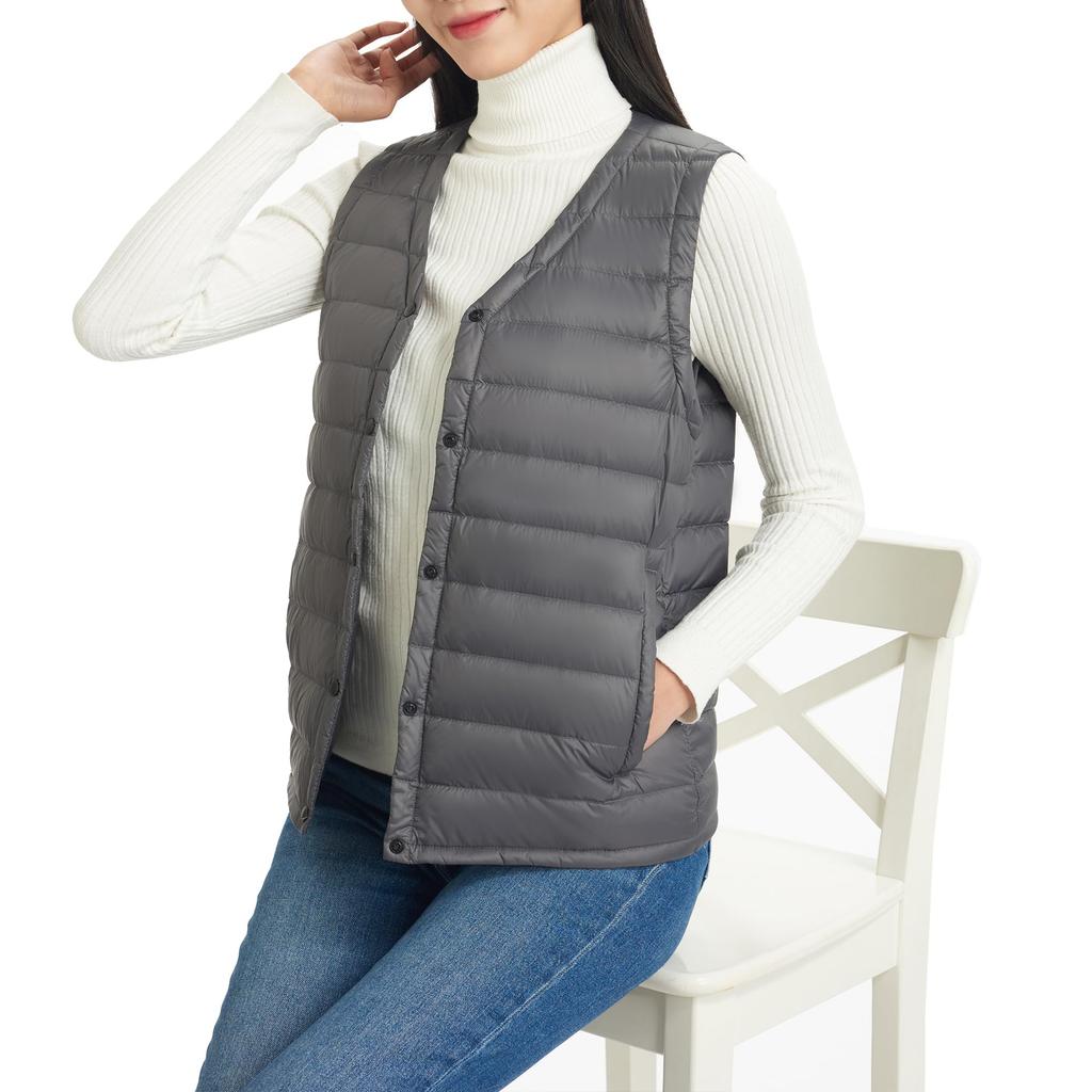 Ultra Light Down a Japanese and Includes a Storage Product 0123 Silver-Gensen Women's Vest, Brand. Lightweight, Warm, Water-Repellent, Compact. Pouch.