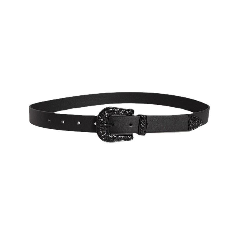 Womens Fashion Pu Belt With Carved Flower Design For Street Style