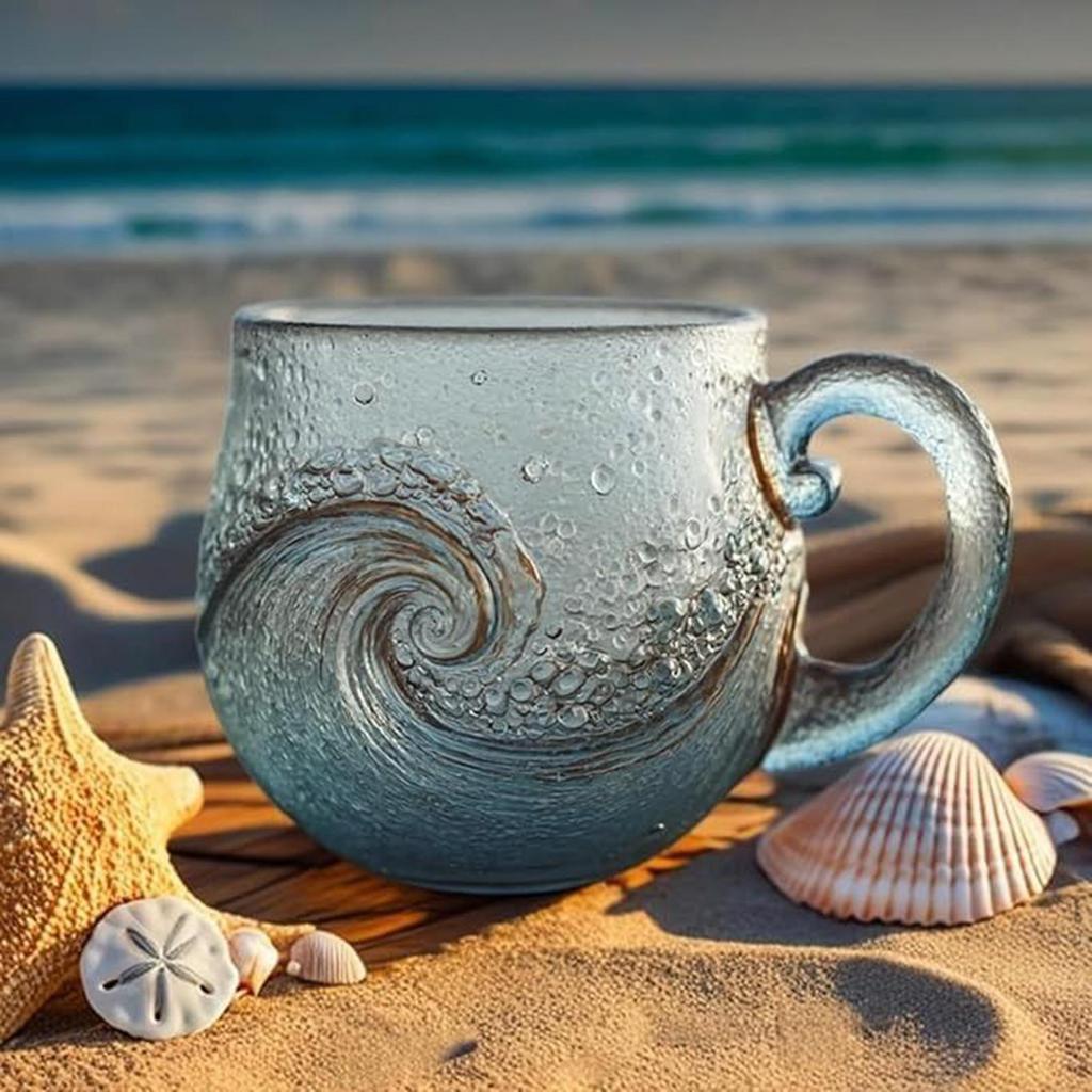 Sea Theme Water Tea Cup 400ml Beach Coffee Glass Mug for Kitchen Workplace Travel Bar Home Cafe Party Gathering