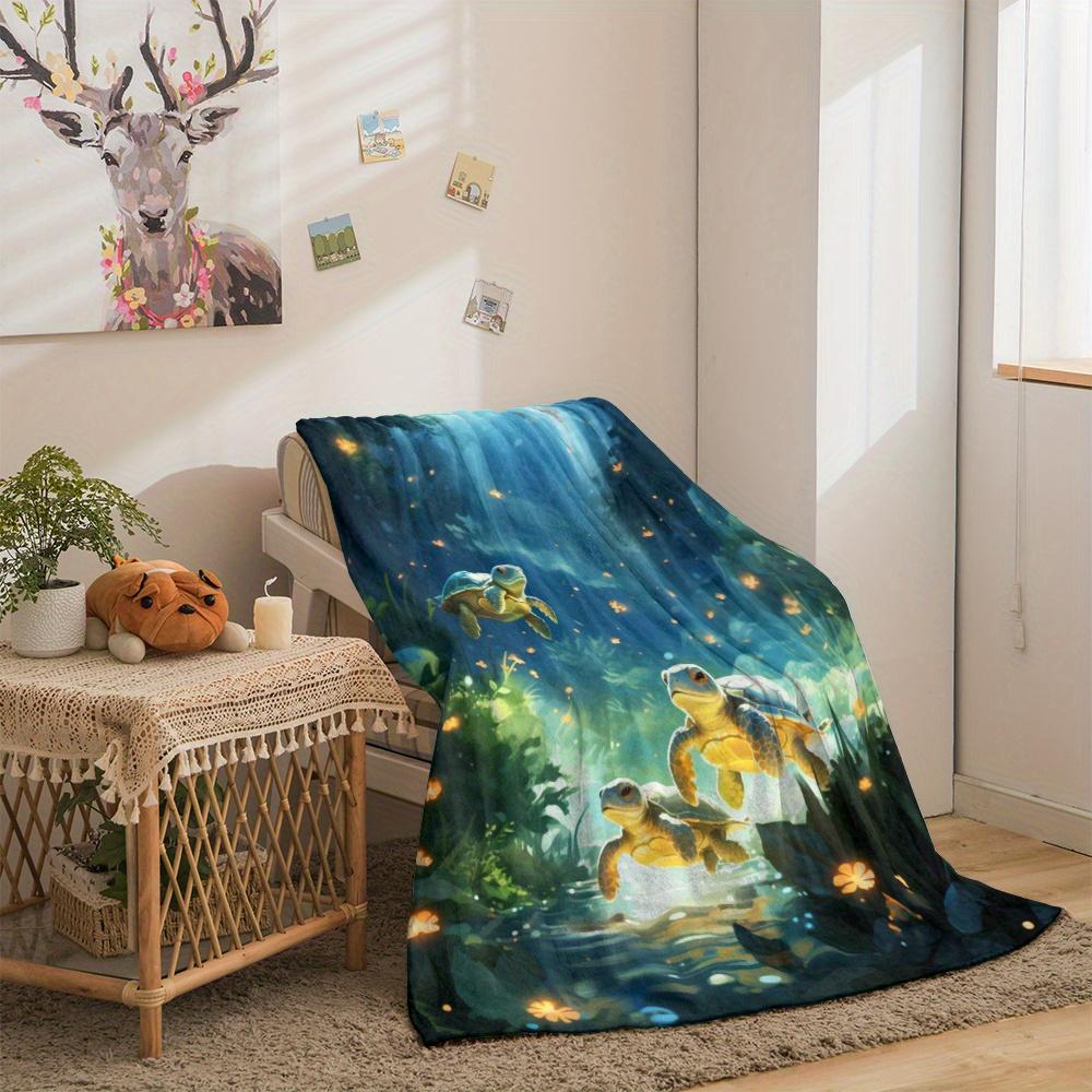 Soft  Cozy Turtle Sea Life Throw Blanket - Versatile For All Seasons, Perfect For Sofa, Bed, Travel, And Camping - Durable Poly