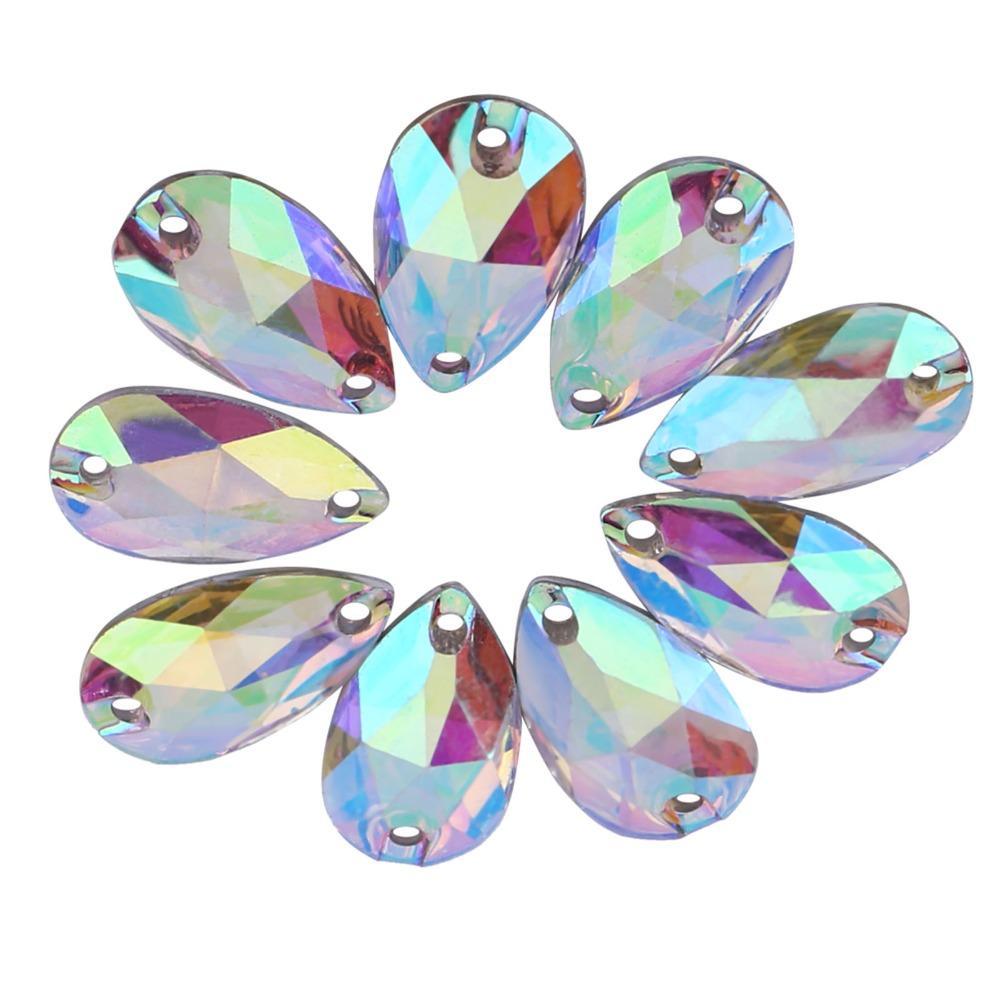 200pcs AB Faceted Drop Shape Rhinestone Electroplated Resin Sewing Rhinestone Multi Color Double Holes Rhinestone DIY Crafts