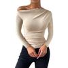 Women's Oblique Collar Short Sleeve Slim Fit Ruched Top Solid Color Casual Blouse