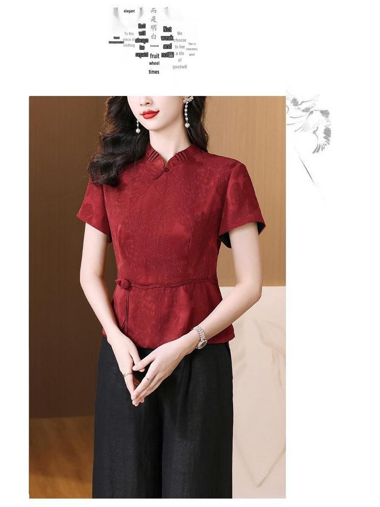 Elegant Xiangyun Silk Summer Suit: Age-Defying Mother’s Top and Wide-Leg Pants in New Chinese Style
