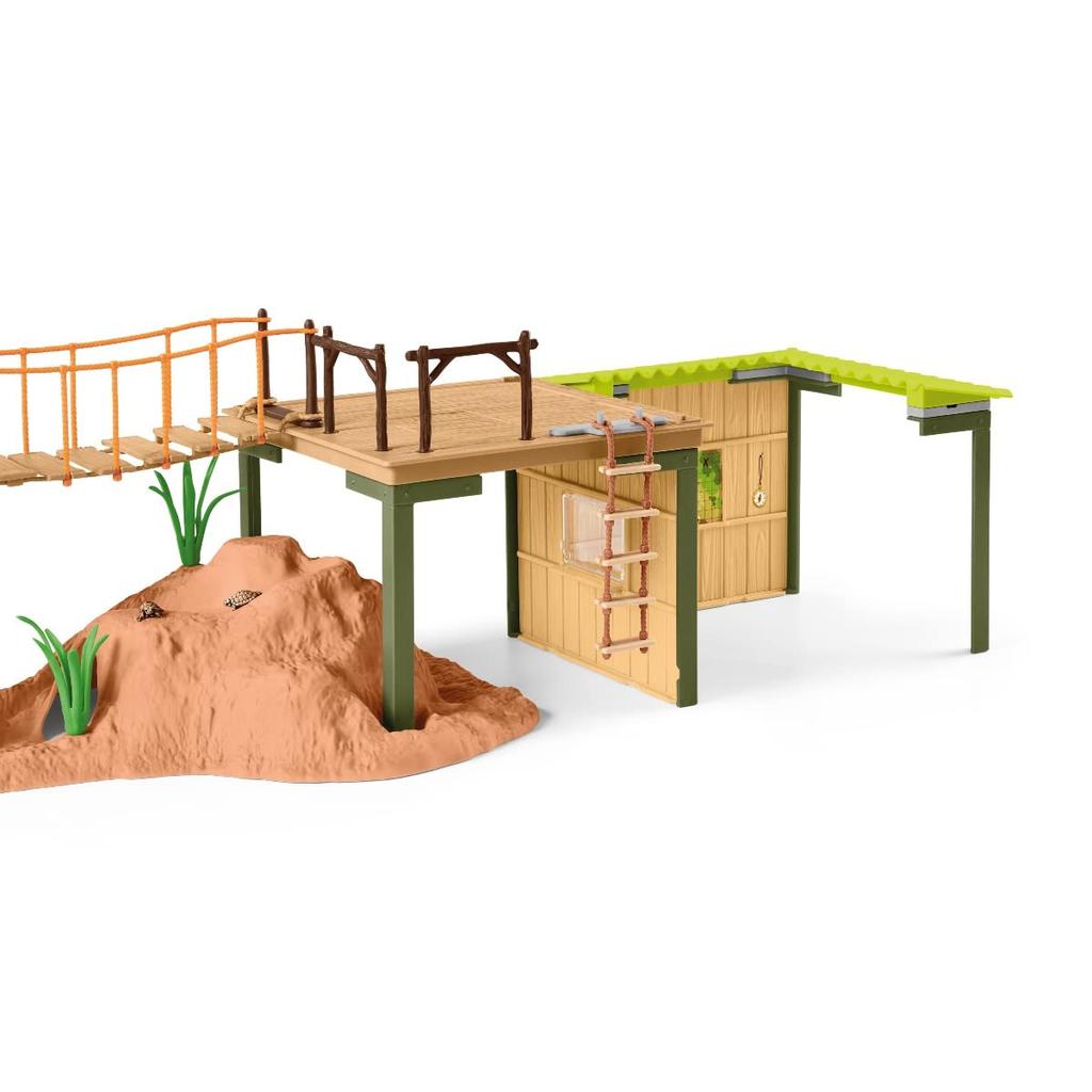 Schleich Wild Life Jungle Base Camp 42507 (Figure Playset with Rope Bridge for Imaginative Play)