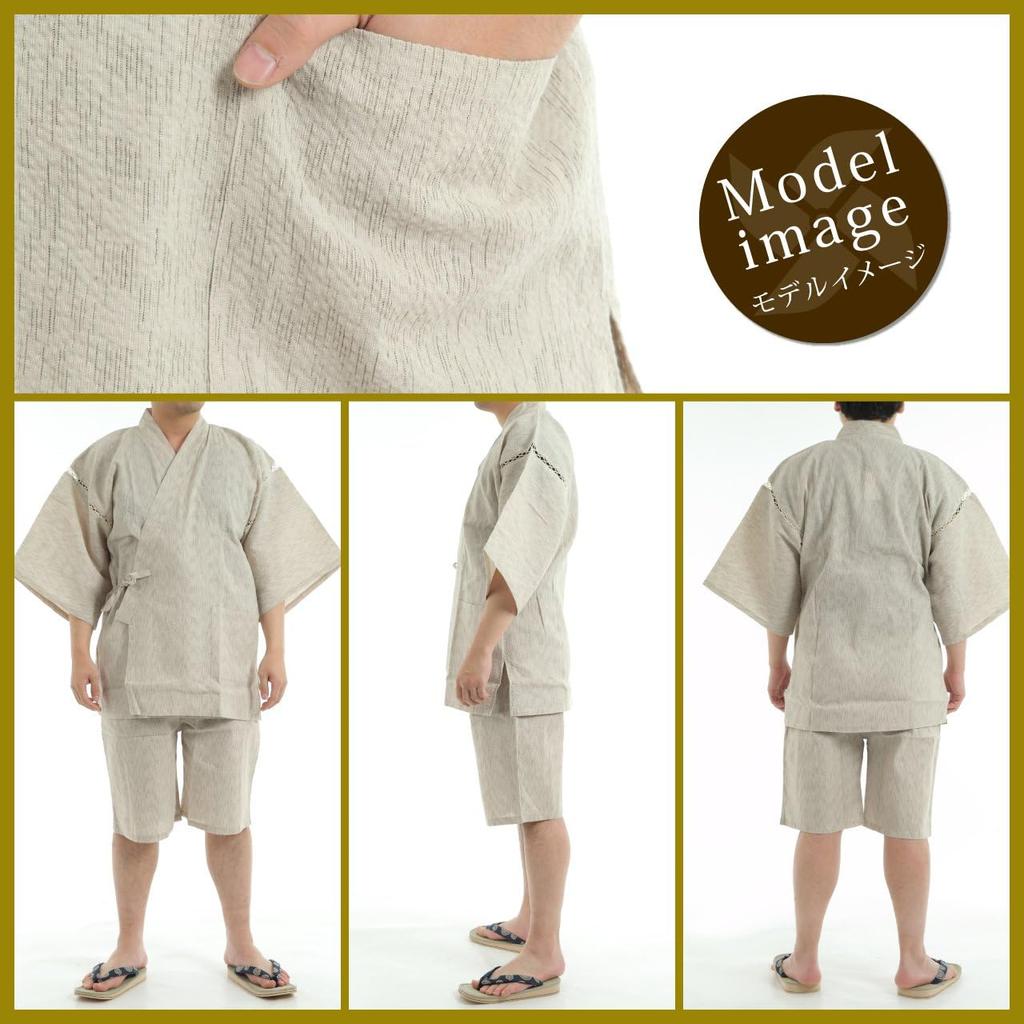 [Edoten] [Our Original!] Shijira-woven Jinbei with Japanese Pattern (Beige/Off-White) (XL, Festival Off-White)