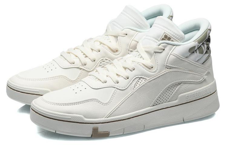 Li Ning Superwave Textile, Synthetic Leather Slip Resistant Abrasion Resistant Mid Top Skateboard Shoes Men's White AGCQ061-1