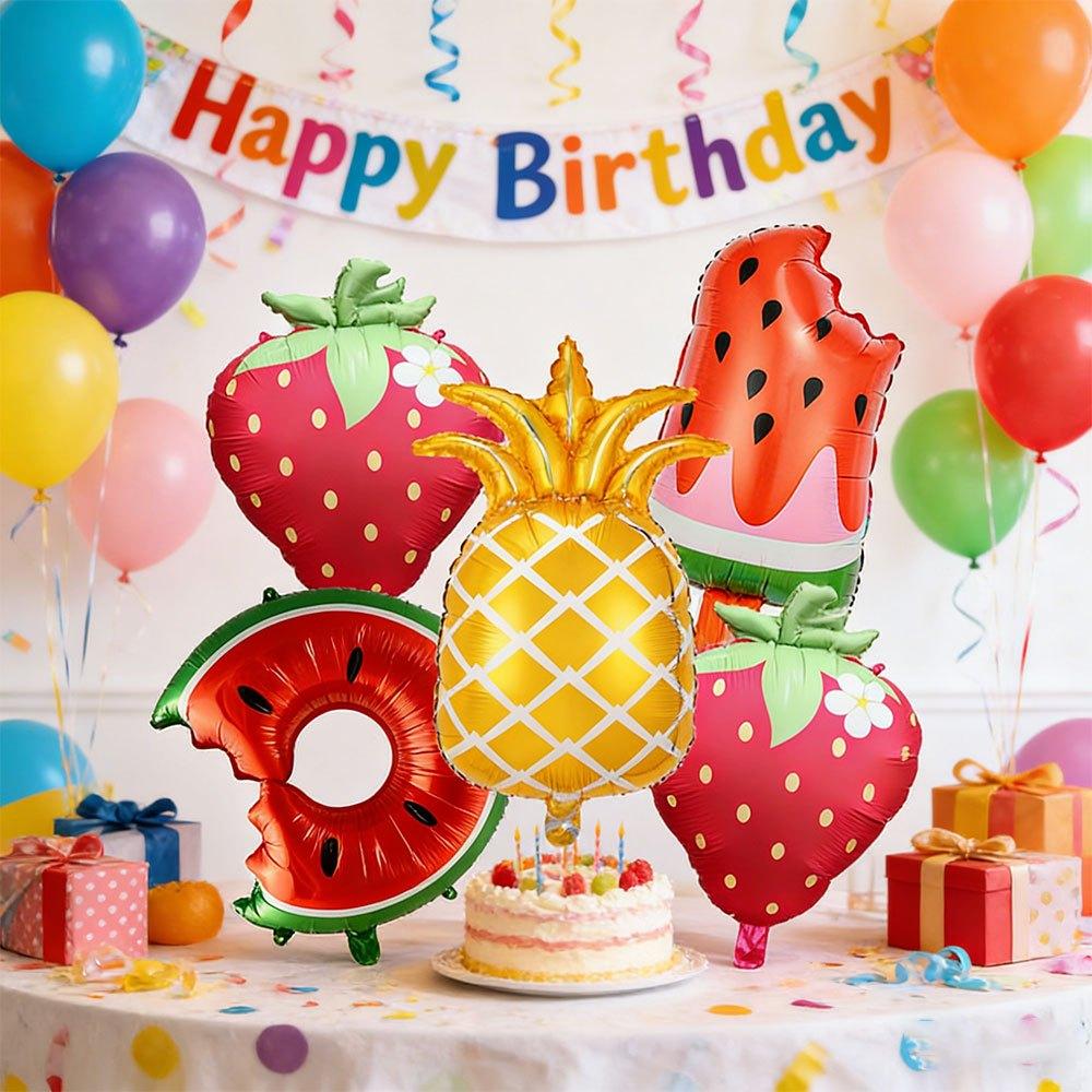 5pcs Summer Cool Fruit Balloon Set Birthday Decoration Hawaiian Fruit Party Tropical Fruit Decoration Foil Balloons