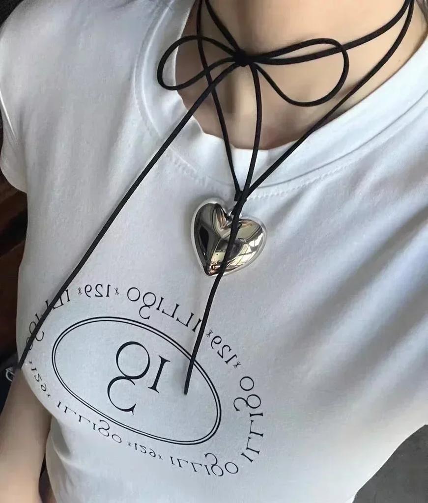 Collana con Ciondolo a Forma di Cuore LATS per Donna Uomo 85CM Catena per Maglione Estraibile Regolabile Accessorio Gioiello di Moda Regalo