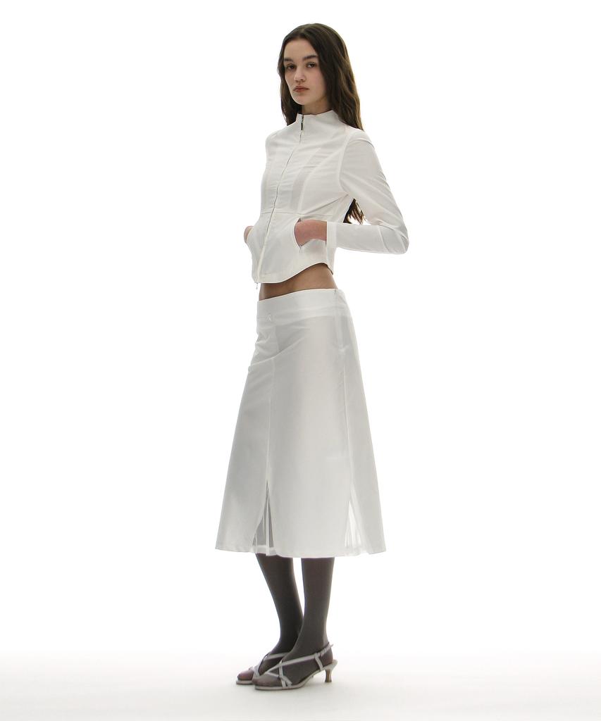 Partimento Woman Mesh Layer Gored Midi Skirt_White