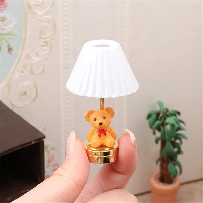 Bear Bedroom Table Lamp Miniature Furniture Model Doll Houses Accessory Realistic Lighting Toy Playset 1:12