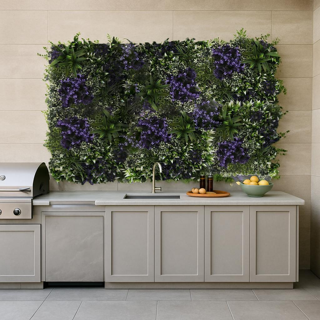 Green Wall - Plant Panel - Violet Flowers - Uv 50 X 50