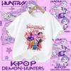 Summer T-shirt casual top with cartoon print, children's pure Polyester short-sleeved K-pop Demon Hunter girl cute sports shirt