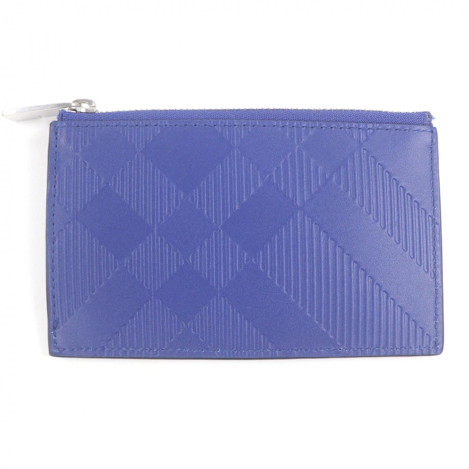 Excellent BURBERRY Coin case Check Pattern Card Case blue leather mens Used