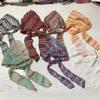 Gestrickter Lochmuster-Kopftuch für Damen, Langer Stil, Modisches gestreiftes mehrfarbiges gefaltetes vielseitiges dreieckiges Kopftuch-Accessoire
