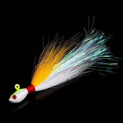 1pcs Bucktail Jigs Head Hook 3D Eyes Bait 14g 28g Deer Hair Feather Hook Beard Jigging Lure Fishing