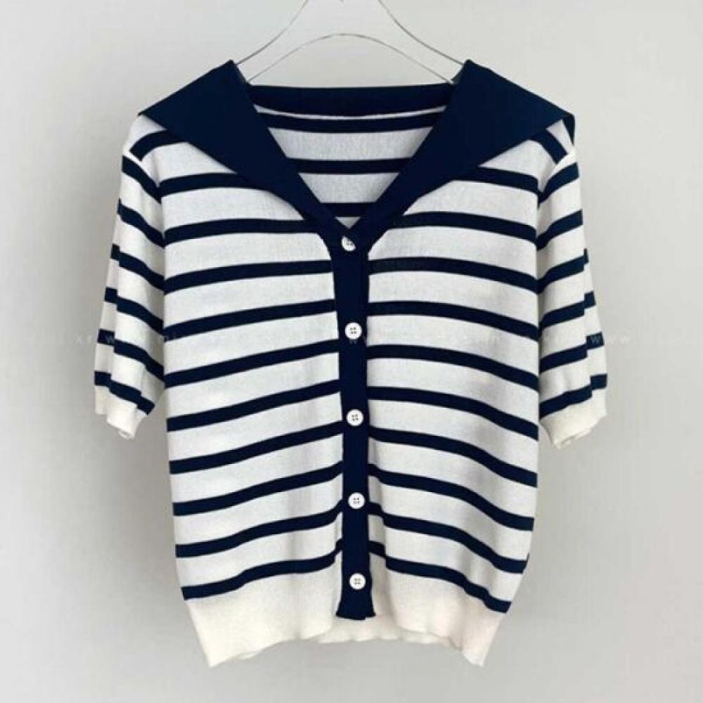 From Heart Women Color Block Striped Daily Short Sleeve Knit