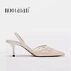 Brand Designer White Women Wedding Pumps Mesh Embroidered Flowers Back Strap Sexy Slingback High Heels Dress Ladies Shoes