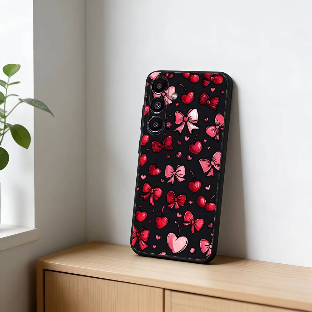 C-Cherries with bows Phone Case For Samsung Galaxy A91,80,73,72 ,71,53,52,32 ,31,22,21s,20,Soft Black Case Samsung a50 30s 50s