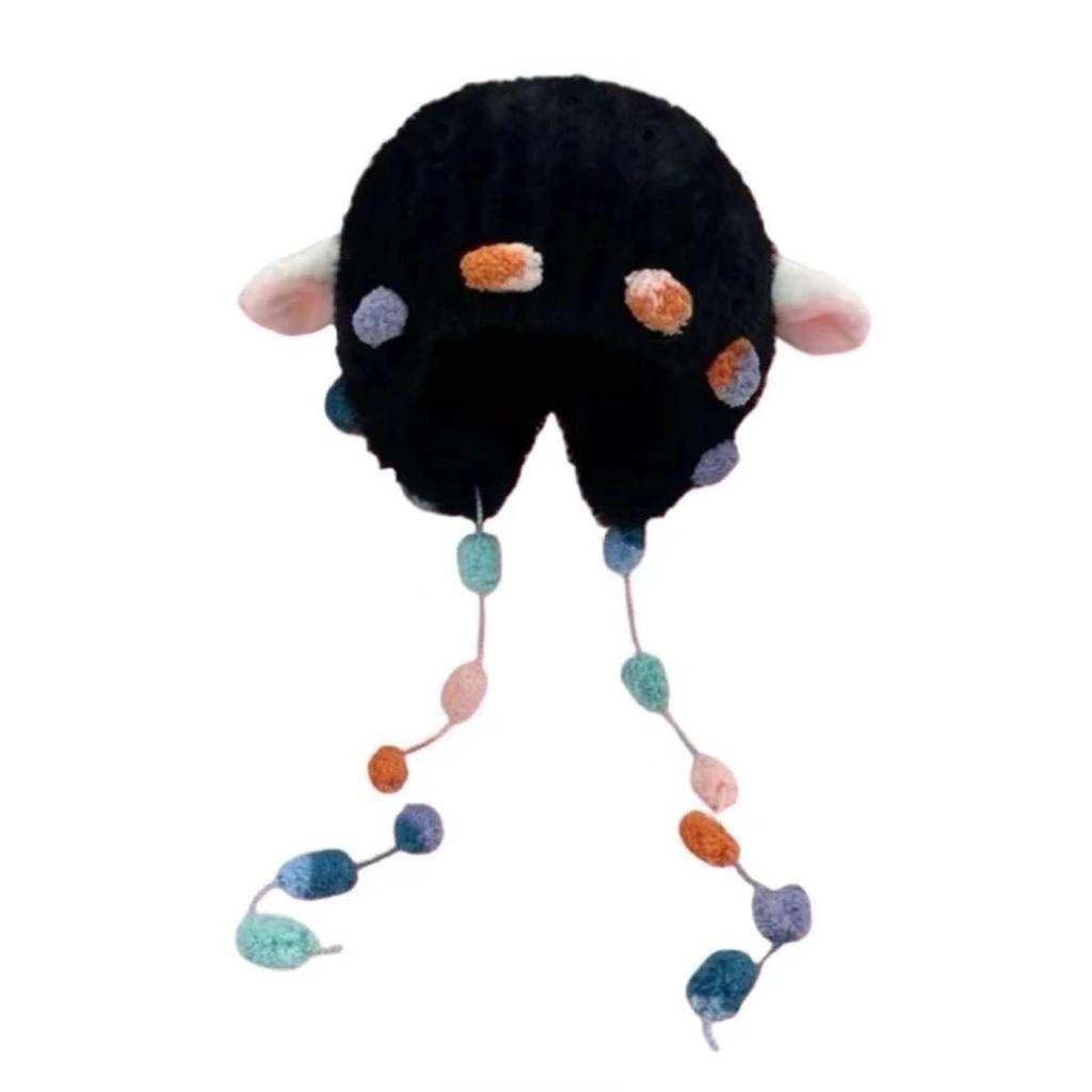 Rainbow Rope Lamb Ear Plush Hat for Women Winter Warm Hat Daily Use Pullover Hat Popular Trapper Hat for Snowboarding