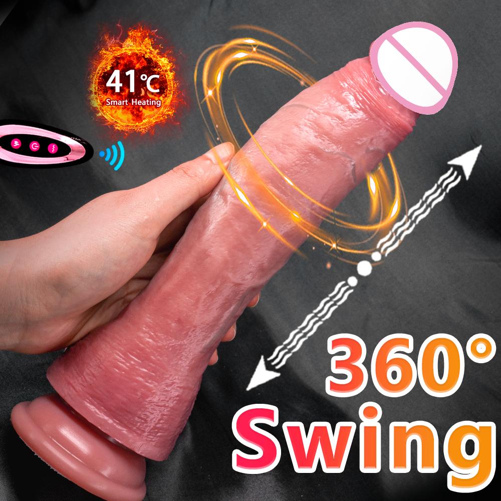 Teleskopischer 27 cm langer realistischer Dildo Vibrator Penis Teleskopischer Schwingender Heizender Silikon Dildo Weiblich Fernbedienung Vibratoren für Unisex Masturbator