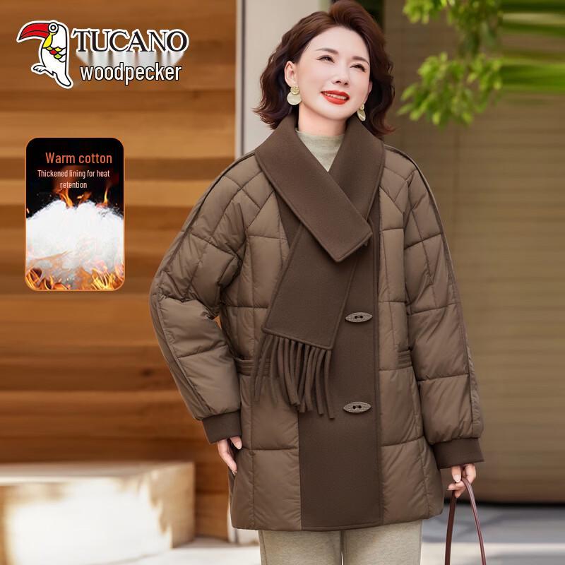 TUCANO Women's Warm Knit-Spliced Winter Jacket with Scarf Collar