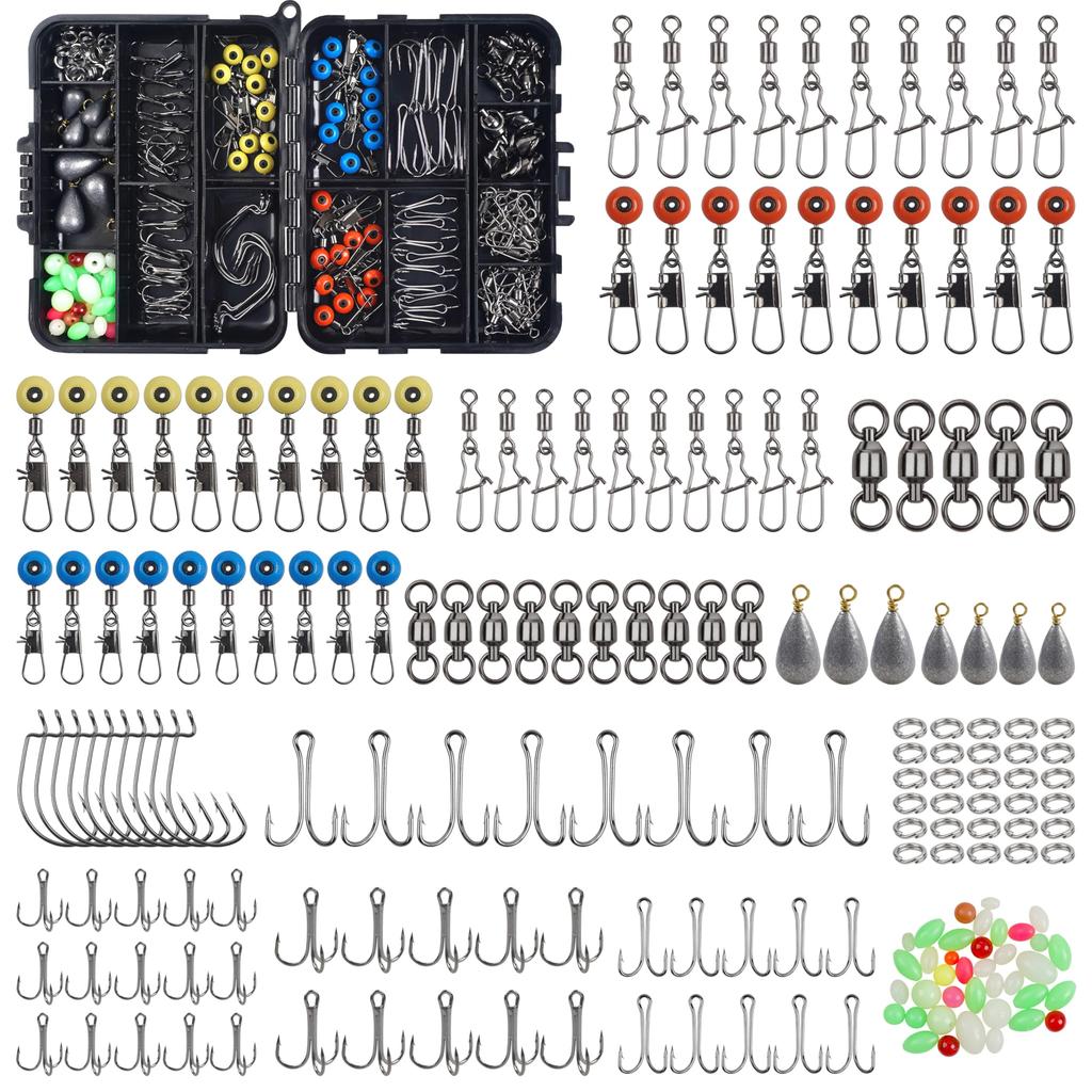 SHADDOCK Fishing Tackle Set for DIY Fishing Includes 9 Types of Fishing Including and Waterproof Fishing Case Kit, 190-Piece Ready-To-Go Tackle,