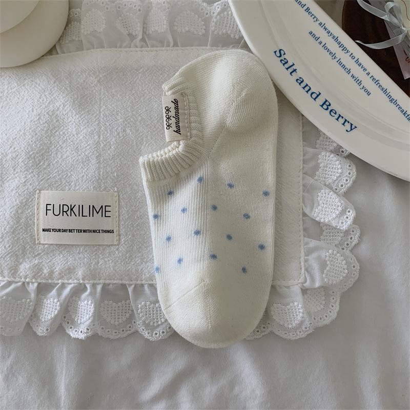

Женские весенне-летние тонкие носки с точками в стиле преппи, дышащие, с нескользящей пяткой 1 pair молочный белый