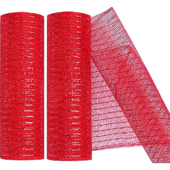2 Pack Deco Mesh 10 Inch x 30 Feet Decor Mesh Ribbon with Metallic Foil Deco Mesh Wreath Supplies Ribbon Mesh Roll for Spring Wreaths, Craft, Party