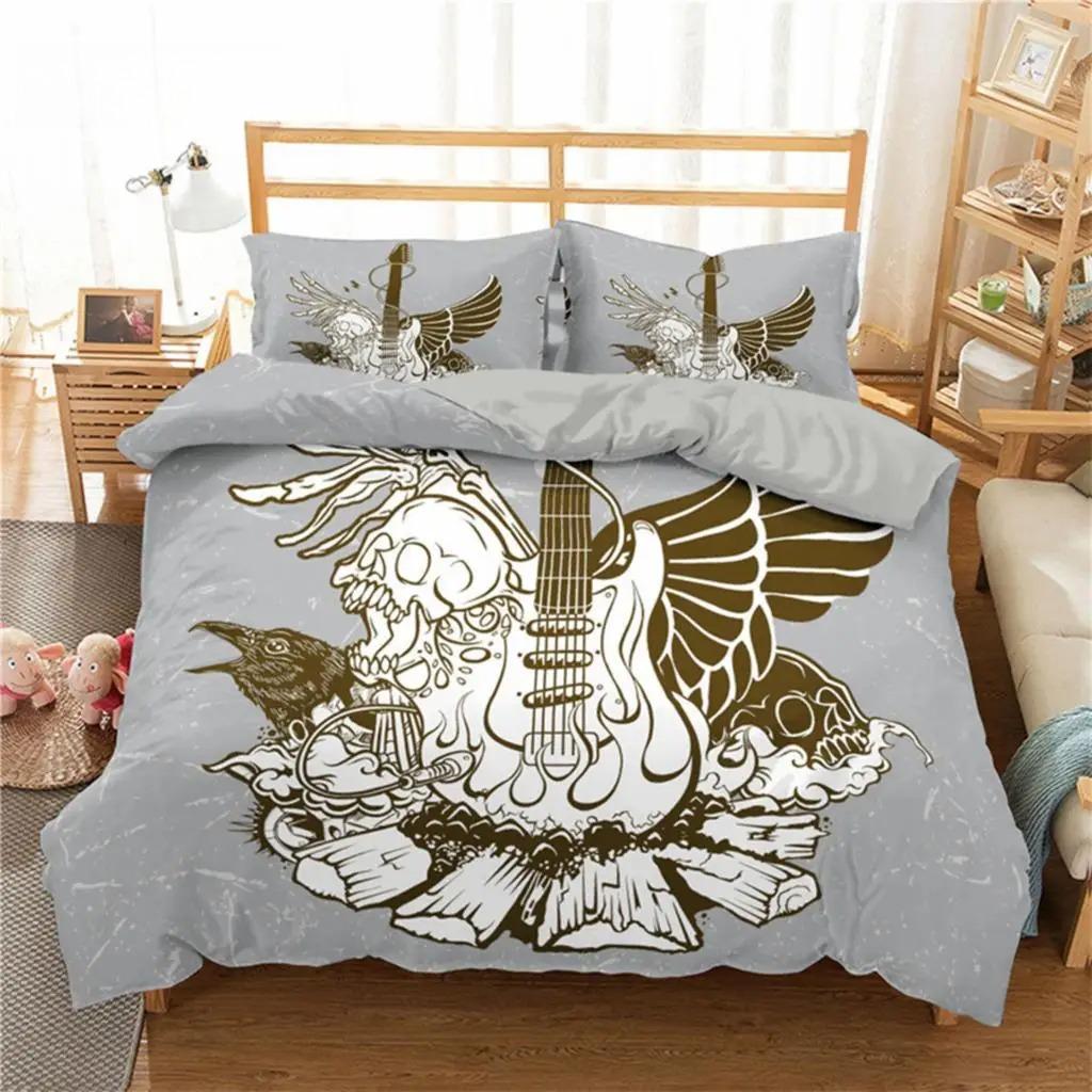 Vintage Guitar Duvet Cover Set Music Theme 2/3Pcs Bedding Set For Kids Teens Adult Microfiber Print Comforter Cover Pillowcase