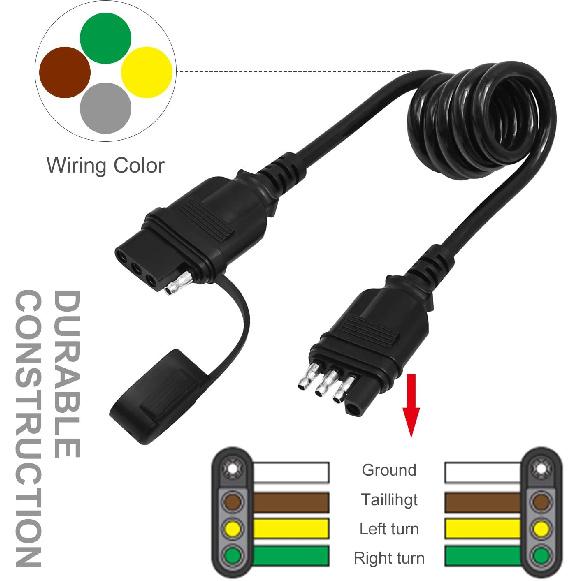 4 Pin Trailer Plug Extender Trailer Wire Extension Harness Quick-Connect Trailer Adapter Extender 4 Way Flat Male and Female Wiring Harness Adapter