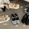 Inner Height Increase Silver Bow Mary Jane Single Shoes Women's Shoes 2025 New Popular Fairy Style Ballet Shoes
