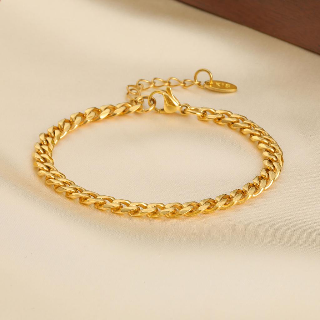 Personality Curb Cuban Link Bracelets for Women, Gold Color NK Chain Bracelet,Stainless Steel Gold Color Fashion Jewelry Gift