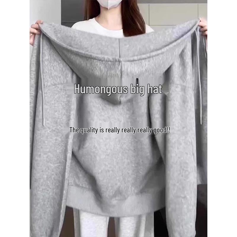 Damen Koreanischer Lazy Style Schweres Fleecegefüttertes Kapuzen-Sweatshirt Cardigan für Frühherbst 2025