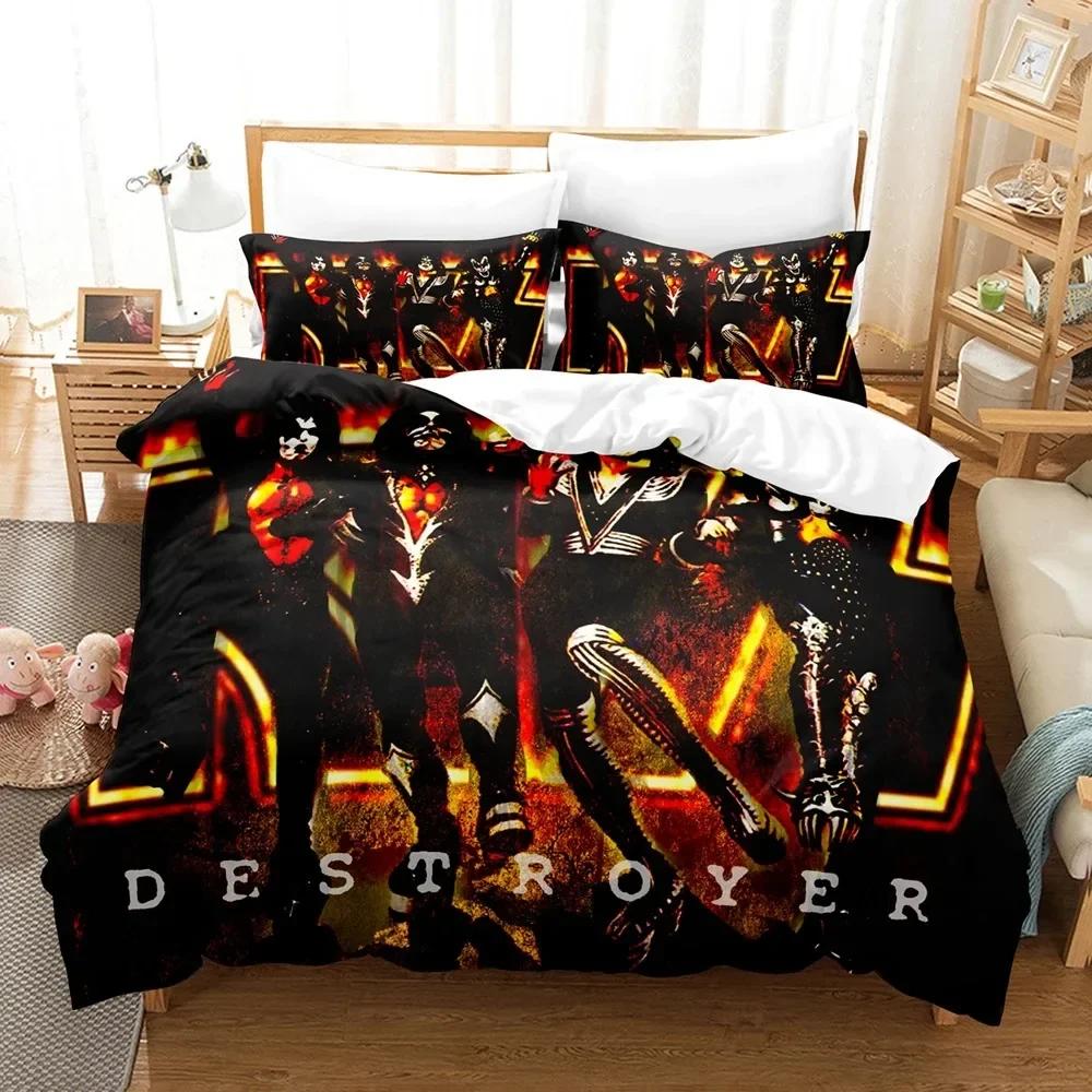 Kiss Band Bedding Set Single Rock Print Bed Set With Pillowcase Bed Duvet Cover Soft Single Double Queen Super King Size Bedroom
