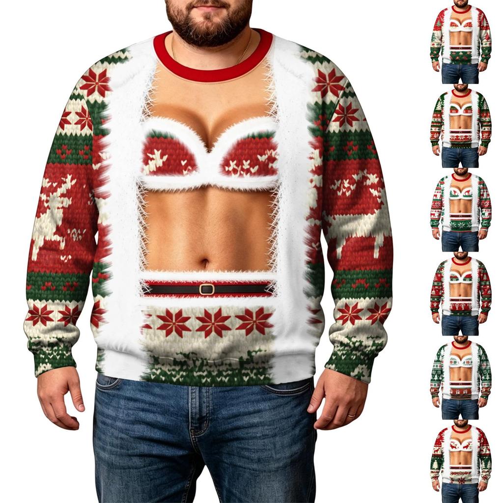 Felpa da uomo con girocollo natalizia a maniche lunghe, maglione casual per le vacanze invernali
