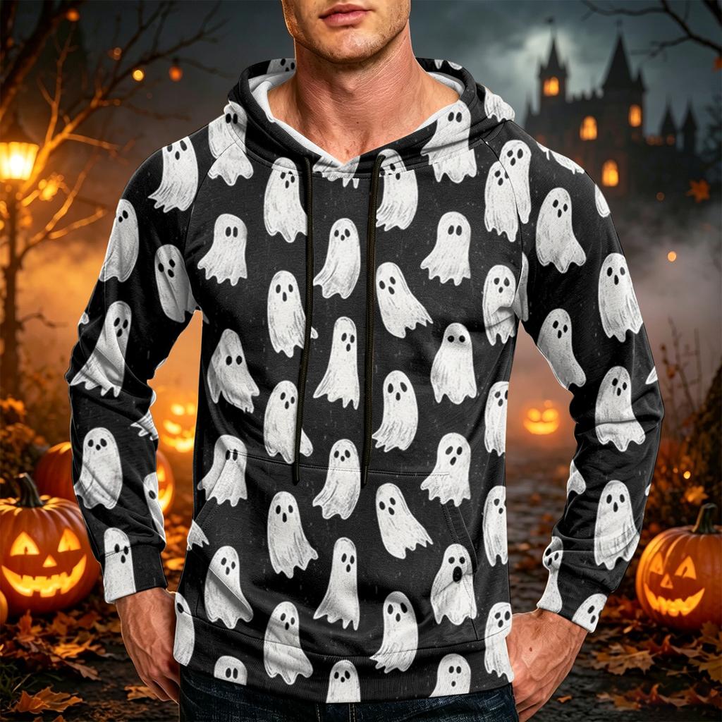 Men's Casual Loose Fit Hoodie with Pocket, Drawstring and Printed Design