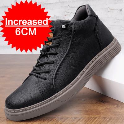 Sneaker da uomo Scarpe con rialzo Tacchi nascosti Scarpe da skate in pelle Aumento di altezza 6CM Scarpe sportive casual con rialzo Taglie grandi 36-46