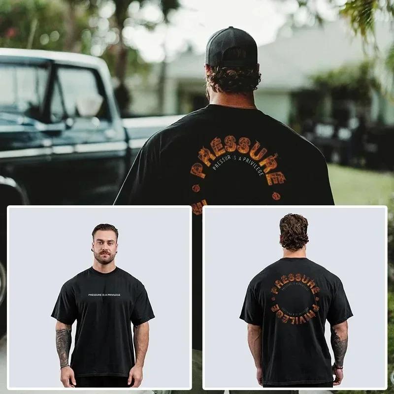 Tričko CBUM Gym Fitness Tričko Volné Oversized Bavlna Muži Krátké rukávy Sportovní trička Letní trénink Cvičení Jogging Ženy Topy