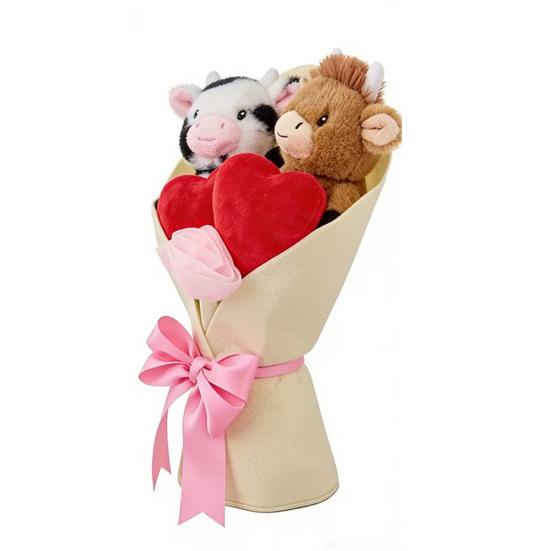 Valentine's Day Plush Toy Bouquet Cute Stuffed Animal with Flower Arrangement Gift for Girlfriend Wife Birthday Anniversary Festive Supplies