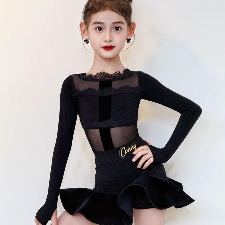 Line dance clothing women black dance wear stage costume for girls lace sexy dance suit women's latin training clothes