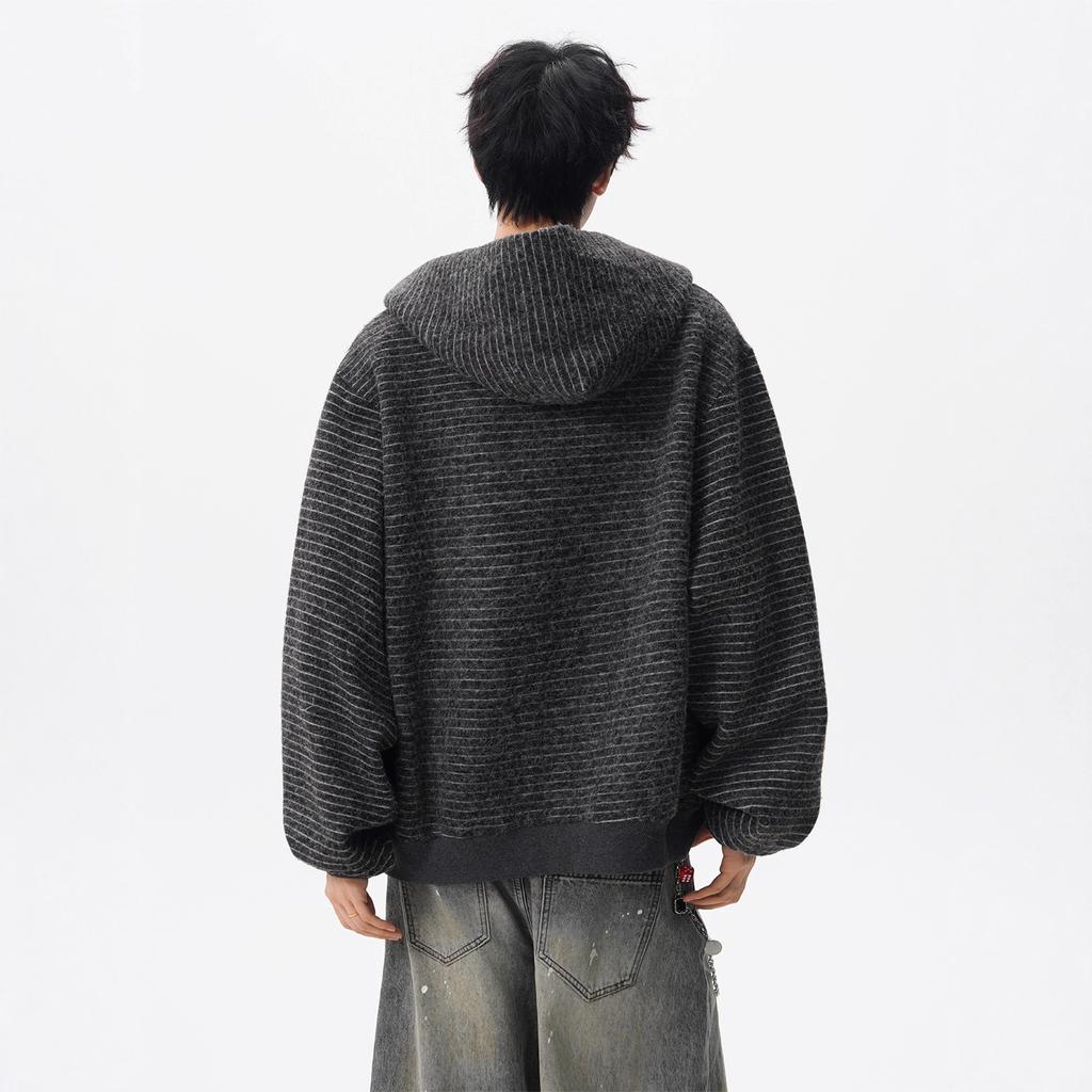 Retro Striped Cardigan Sweatshirt Men's Autumn High Street Lazy Style Couple Jacket Casual Versatile Top