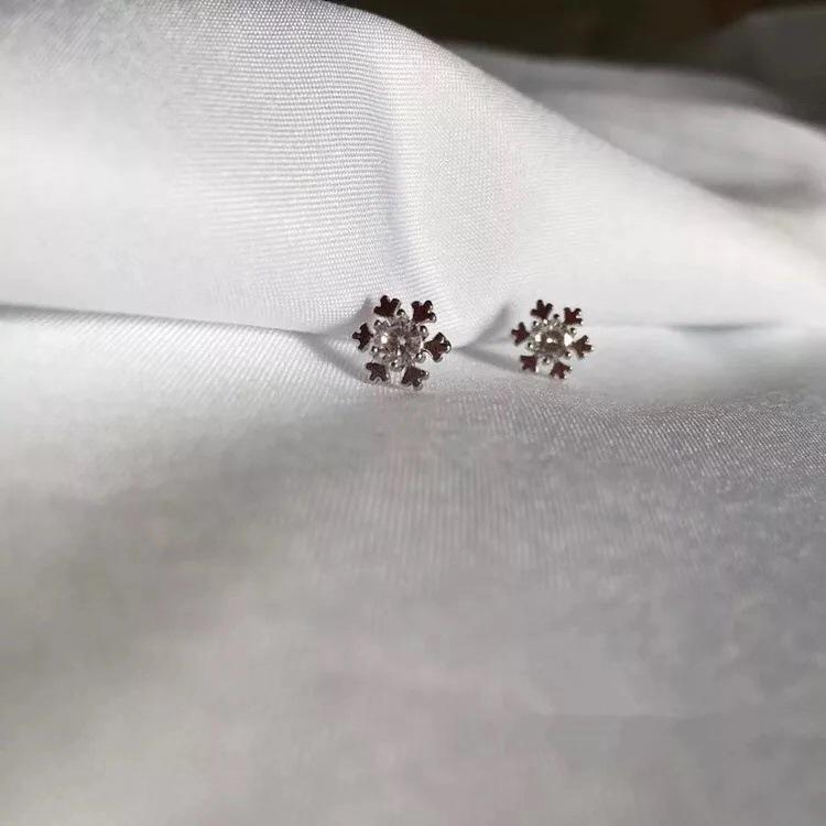 Beixi S925 Sterling Silver Snowflake Zirconia Earrings – Simple Korean Fashion Jewelry for Women