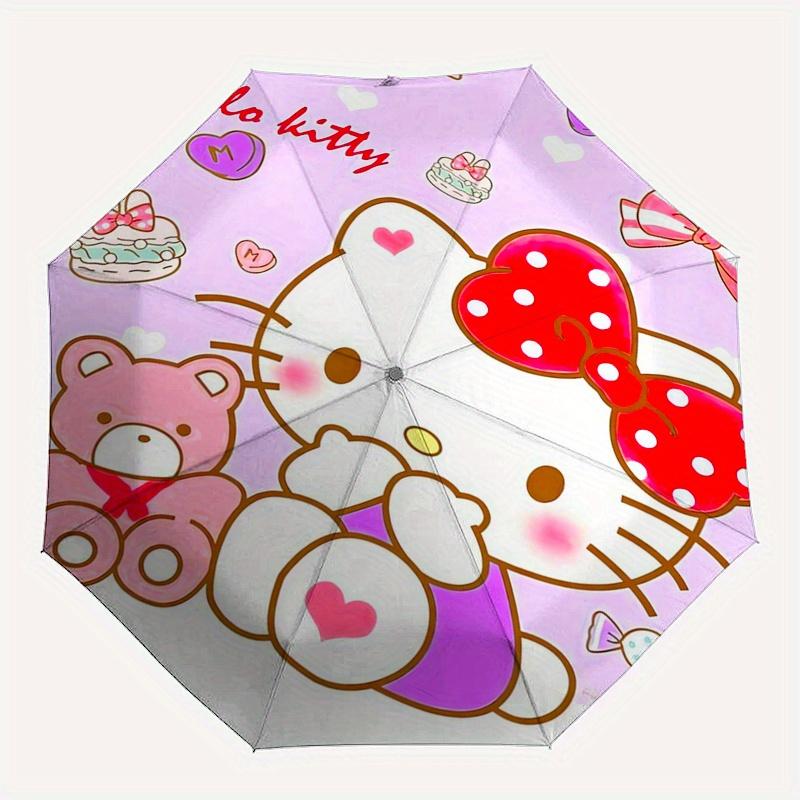 Hello Kitty,Bow Automatic Folding Umbrella-Simple 8-Rib Design, Bright Cartoon Pattern, Durable Iron Frame, Suitable For Travel, Outdoor, Be