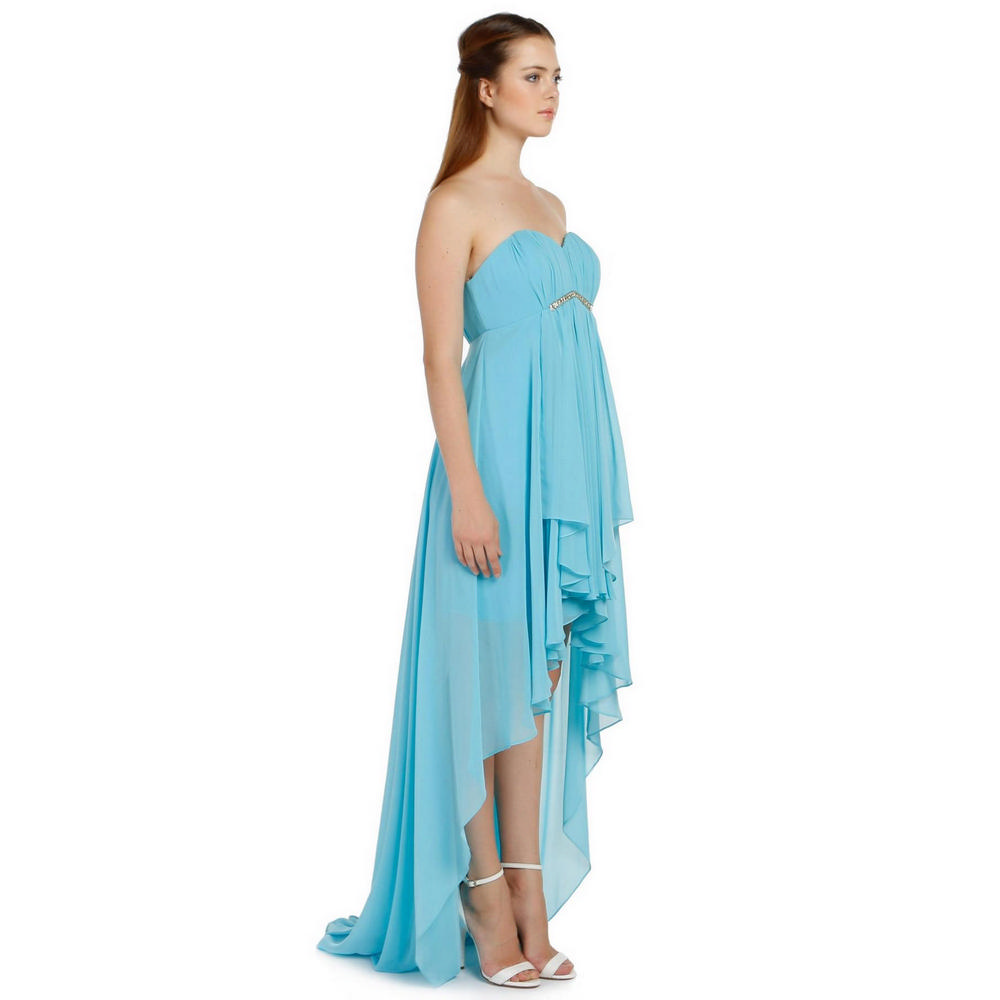 Fierte Women's Evening Dress Azr4489 Strapless Stone Detail Chiffon Skirt Salmon Yellow Green Blue Red