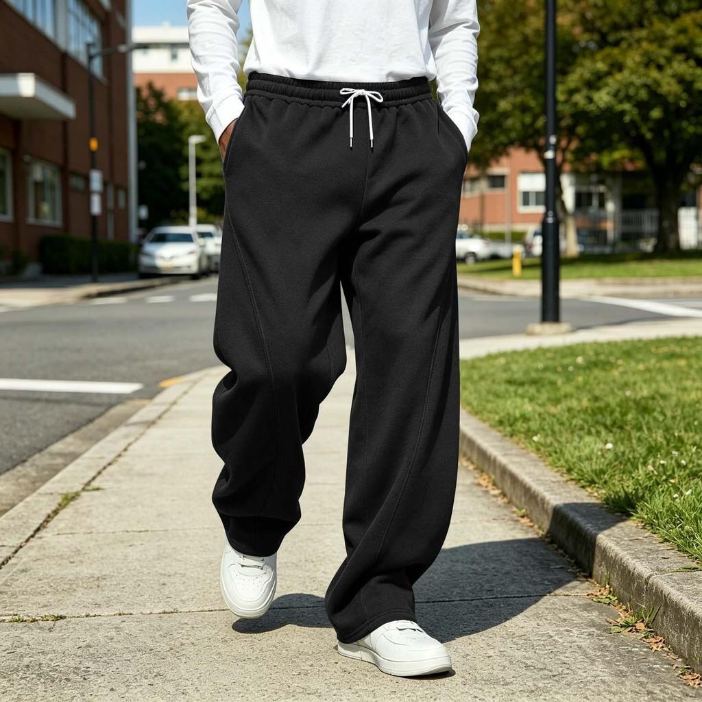 Pantalon de survêtement décontracté pour homme, couleur unie, jambe droite, avec ceinture élastique, pour un usage quotidien